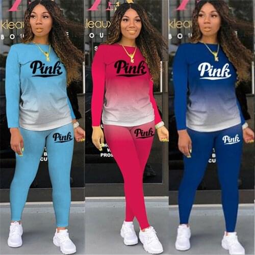 Autumn Women Two Piece Base Set Tracksuit Casual Joggers Gradient Print Top Spring 2020 Printed Long Sleeve Sweatshirts XS-5XL
