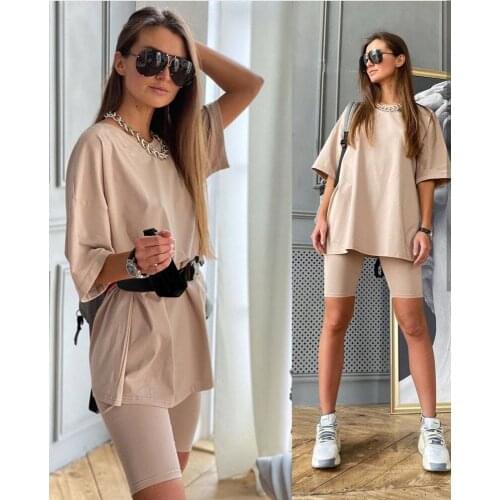 Casual Solid Outfits Womens Two Piece Suit with Belt Home Loose Sports Tracksuits Fashion Bicycle Hot Suit 2021summerS-XL
