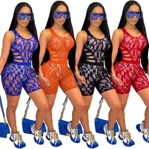 Casual Women Two Piece Set Sheer Mesh Vest Crop Top + Short Pants tracksuit Suit Women Streetwear Outfit