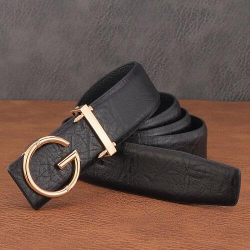 High Quality letter G Smooth buckle luxury brand Waistband full grain leather fashion Designer belt men casual cintos masculinos