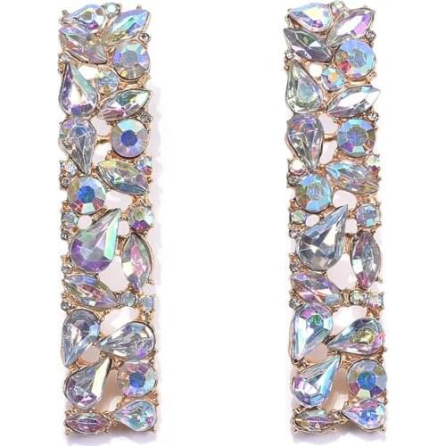 Luxury AB Color Crystal Earrings Women Geometric Long Square Dangle Earrings Female Indian Party Statement ZA Earrings Jewelry