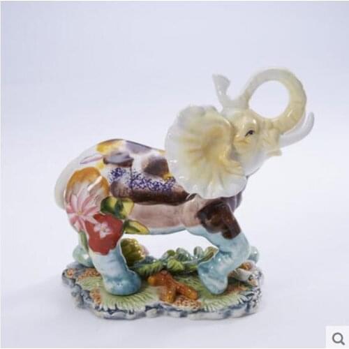 Water lily fairy tale house ceramic trumpet elephant furnishing animal new Chinese style elephant wedding statue sculpture
