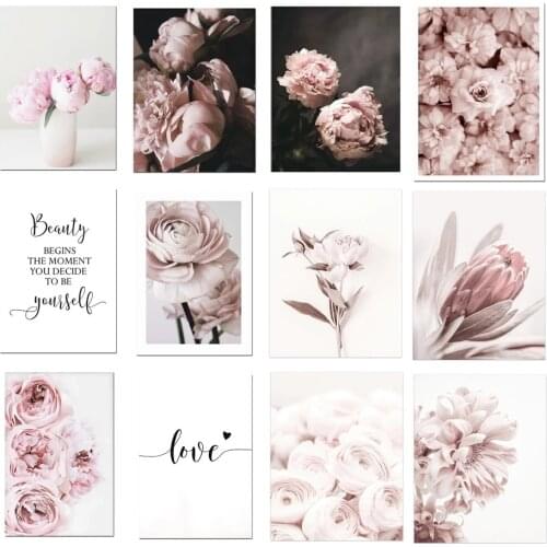 Fresh Flower Pink Wall Art Canvas Landscape Painting Girl Room Decoration Pictures Canvas Decorative Paintings Home Decor Photos