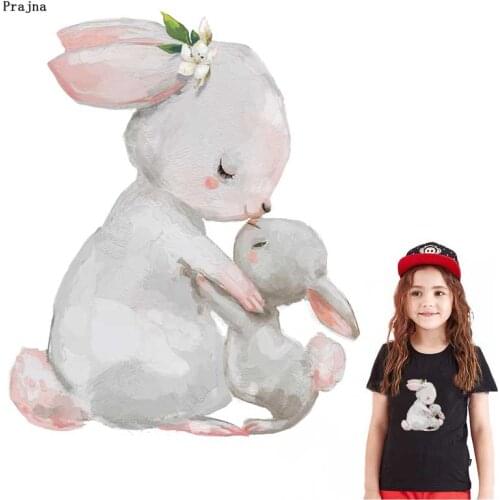 Prajna Cartoon Rabbit Animal Patches Iron On Transfer For Clothing Cute Rabbit Stickers Heat Transfers For Clothes Appliqued F
