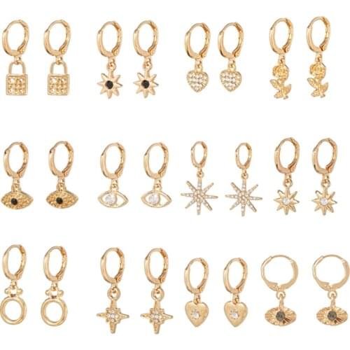 Alloy Dangle Earrings for Female Hyperbolic Round Heart Flower Pendants Punk Ear Jewelry Metal Earrings Gold Plated for Sale
