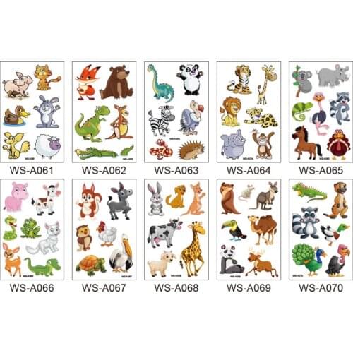 10pcs Animals Theme Temporary Tattoos Zoo Patterned Body Art Waterproof Tattoos for Kids Jungle Woodland Animal Party Favors