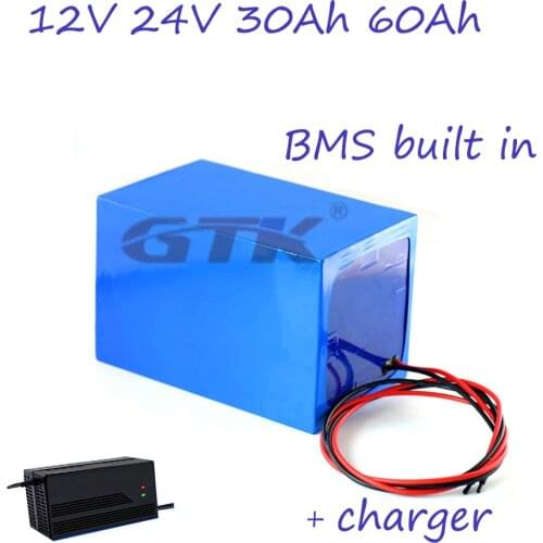 High quality 12v 24V 30Ah lifepo4 battery pack BMS bulit in 12.8V 25.V 60Ah for electric tools inverter with charger 12v 24v