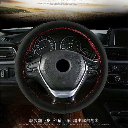 Suede Leather 38cm DIY hand-stitched Universal Car Steering Wheel Cover non-slip wear-resistant Auto Decoration Interior Cover