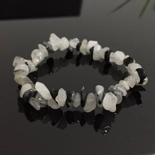 Women Bracelets Healing Balance Nuggets Natural Black Rutilated Quartz Chip Stone Beads Meditation Jewelry Quartz Bracelets Male