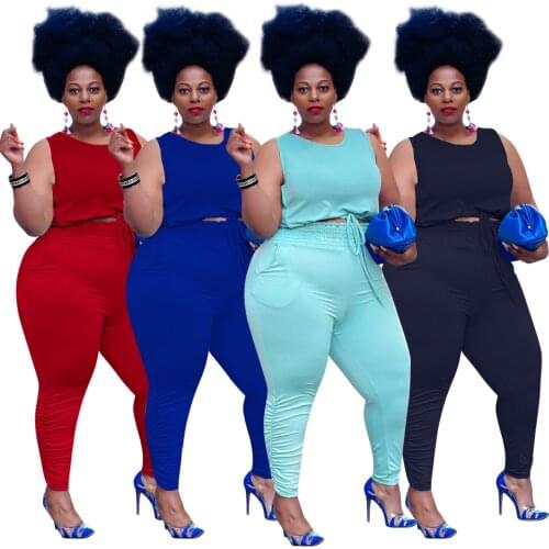 Summer Sexy Plus Size Tracksuit 2 Piece Set for Women Crop Top + Pants Jogging Femme Two Piece Sets Y2k Skinny Outfits 4XL