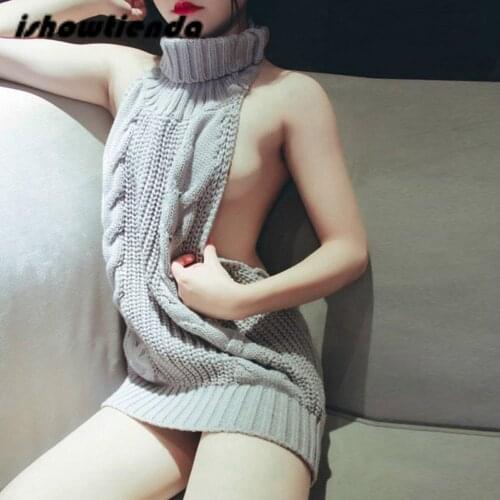 2019 Fashion Virgin Killer Sweater Korean Off Shoulder Knitting Womens Sweaters Turtleneck Backless Sexy Pullovers