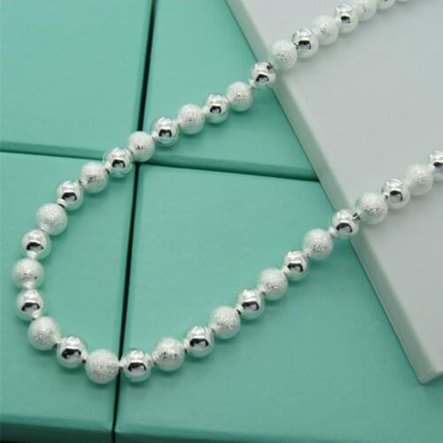 Hot 925 Sterling Silver 8mm Frosted Beads Necklace For Women Men Silver Jewelry High Quality Wedding Party Gift