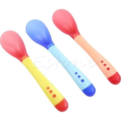 1pcs Heat Sensing Thermal Feeding Spoon Baby Kids Weaning Silicone Head Tableware