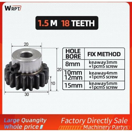 1pcs Spur Gear Rack Pinion 18T 18Teeth Mod 1.5M Bore 8mm 10mm 12mm Staight Teeth positive gear 45#steel CNC transmission RC