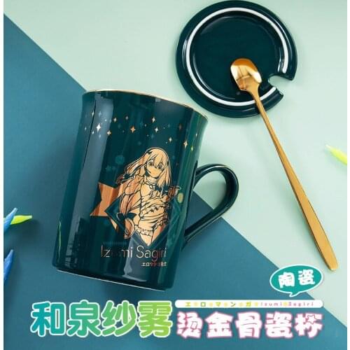 2021 Fashion Anime Eromanga Sensei Izumi Sagiri Theme Ceramic Coffee Water Mug Cup Gold Stamping Spoon + Cup + Lid Student Gift