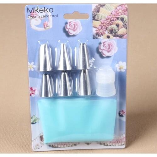 8Pcs/Set Silicone Dessert Decorators Icing Piping Cream Pastry Bag Stainless Steel Nozzle Pastry Tips Converter DIY Cake Decorat