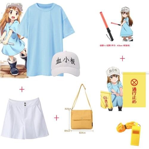 Anime Cells at Work! Cosplay Platelet Costume Uniform Girls T-shirt Shorts Wigs Hat Bag Shoes Flag Whistle Full Set Suit Women