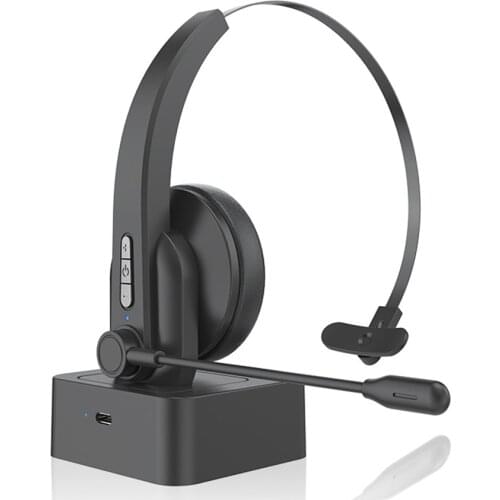 Bluetooth 5.0 Headset Wireless Handsfree With Microphone Charging Base Ear Headphone For Car Truck Driver Call Center Office PC
