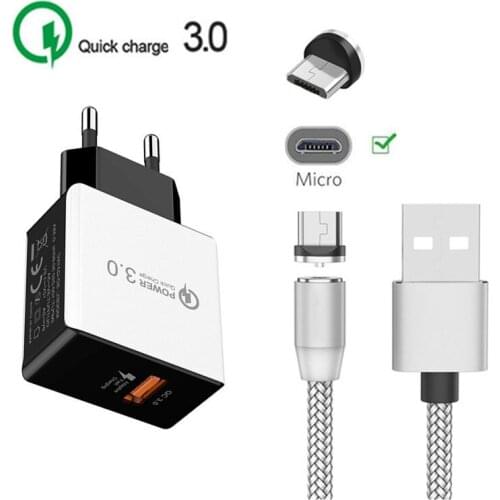 QC 3.0 Fast charger adapter Magnetic Micro USB Cable For Samsung J4 J5 J7 A10 Huawei Y5 Y6 Y7 Prime 2019 P Smart Android phone