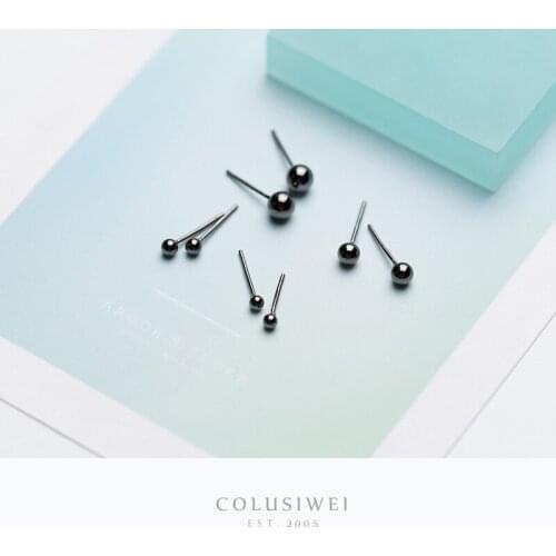 Colusiwei Authentic 100% 925 Sterling Simple Black Beads Tiny Stud Earrings for Women Men Unisex Sterling Silver Jewelry Gifts