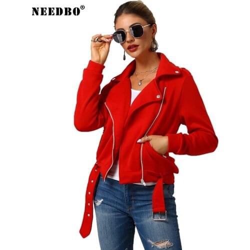 NEEDBO Jacket Woman Autumn Oversize Jackets Female Coat Casual Slim Stand Collar Casaco Short Biker Jackets Outwear Streetwear