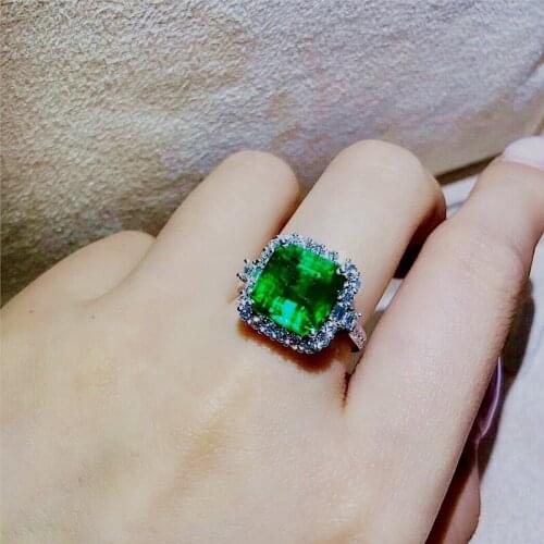 Ekopdee 2021 Fashion Green Big Zircon Rings For Women Dainty Cubic Zirconia Engagement Ring Exquisite Bague Bijoux Femme Jewelry