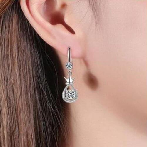Elegant Crown Drop Shape Colorful Faux Zircon Earrings Rhinestone Inlaid Metal Dating Banquet Dangle Earring Jewelry Accessories