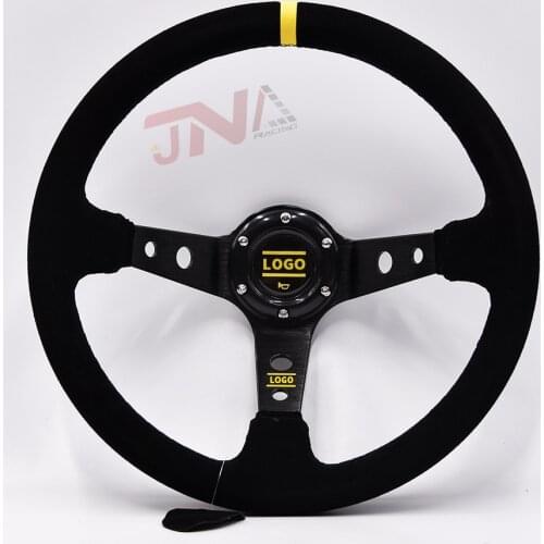 Deep Dish Suede Racing Car Steering Wheel with Yello Line and Aluminum Spoke