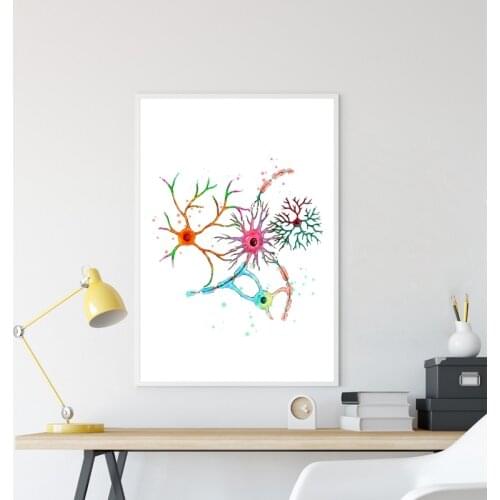 Art Canvas Painting Brain Neuron Watercolor Print Brain Cells Poster Nerves Anatomy Neurology Neuron Synapse Clinic Wall Decor