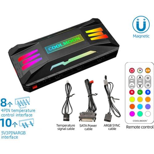 CoolMoon ARGB Controller SATA Cable 4 Pin PWM 5V 3 Pin Wireless Remote Control Cooling Fan HUB Adapter for PC Chassis Radiator