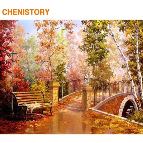 CHENISTORY Frame DIY Painting By Numbers Autumn Garden Landscape Picture By Numbers Handpainted Canvas Painting For Home Decor
