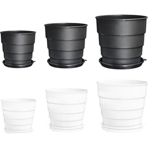 Resin Flowerpot with Tray Saucer Garden Breathable Thickened Plants Container