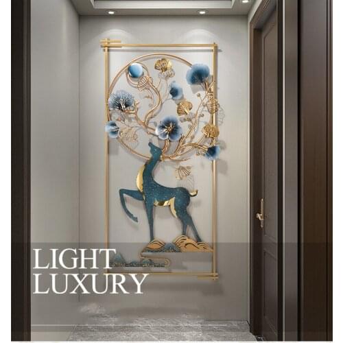 Chinese Wrought Iron Deer Ginkgo Leaf Wall Sticker Corridor Aisle Porch Wall Mural Crafts Home Livingroom Wall Hanging Artwork