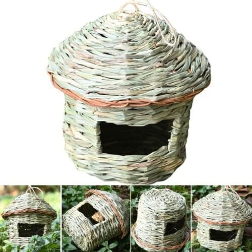 Bird Cage Accessories Decoration Bird House Parrot Hanging Grass Weaved Handmade Swing Nest Breeding Container