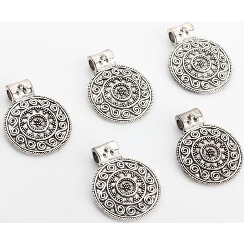 23mm Retro 5pcs/lot Silver Zinc Alloy Round Charms Pedant For DIY Necklace Bracelet Earrings Jewelry Accessories