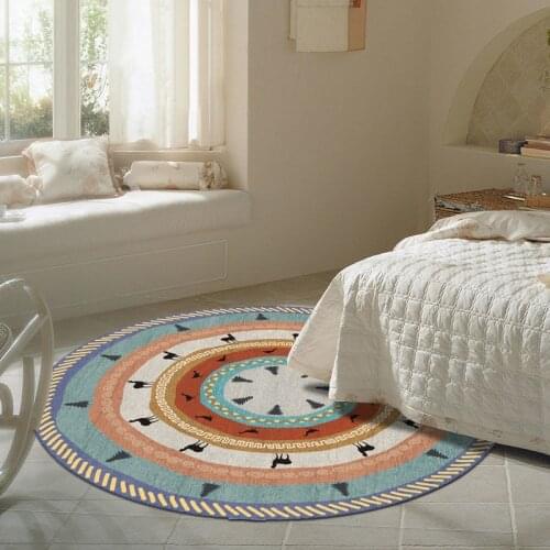 Geometric Boho Style Round Kichen Carpet Parlor Floor Mats Carpets for Living Room Bedroom Modern Non-slip Kids Play Area Rugs