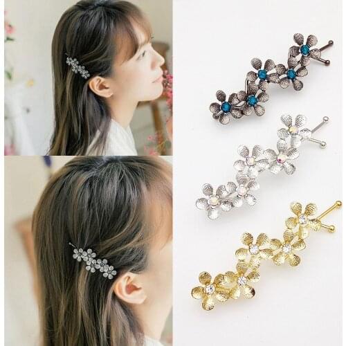 Hot Sale Women Girls Fashion fresh flower shape with crystal Hair Clips alloy Hairpins Female Hair Styling Accessories F023