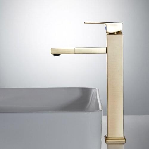 Brushed Gold Bathroom Basin Faucets Solid Brass Rotating Sink Mixer Hot & Cold Single Handle Deck Mounted Lavatory Taps New