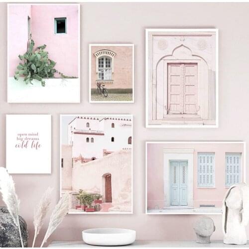 Pink Islam Door Cactus Muslim Wall Art Canvas Painting Nordic Posters And Prints Wall Pictures For Living Room Ramadan Decor