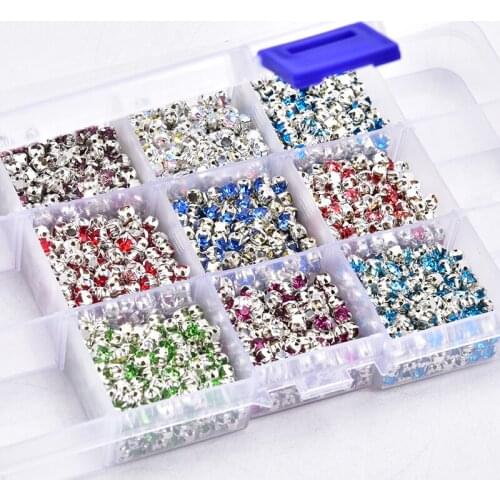 Single claw crafts 1440pcs 4mm ss16 colorful Glass Silver Base Rhinestones Clear Crystal Sew On Rhinestone Claw Sewing DIY