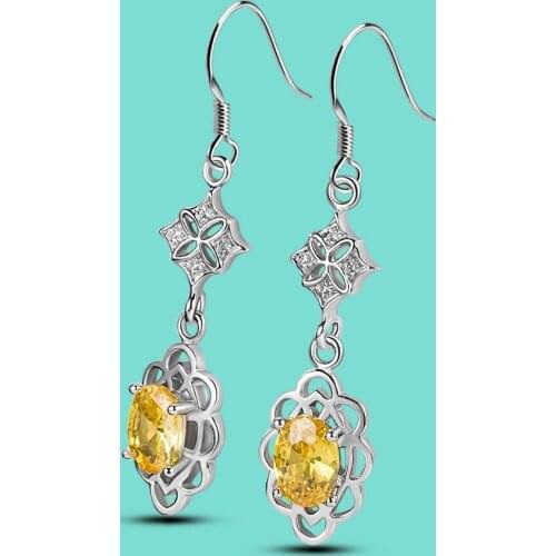 Bohemian Girls Original 925 Silver Earrings Creative Silver Jewelry Jewelry Yellow Cubic Zircon Pendant Earrings Wedding Gift