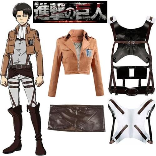 Anime Attack on Titan Cosplay Shingeki no Kyojin Jacket Recon Corps Leather Skirt Hookshot Belts Suspenders Ackerman Costume