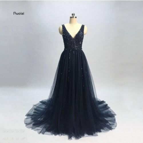 Vestido de Festa Evening Dress 2018 Long V neck Sparkly Party Dress Elegant Prom Dress See Through High Split Open Back