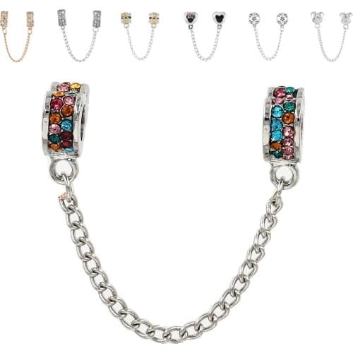 Crystal Charms Fit pandoraEuropean silver colour Daisy Safety Chain Mouse Head Heart Beads Diy Bead Bracelets & Bangles