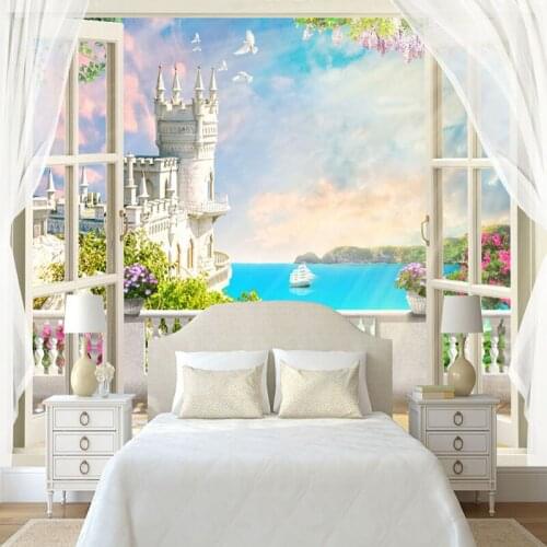 Custom 3D Murals Wallpaper European Style Window Balcony Sea Landscape Wall Cloth Living Room Bedroom Background Wall Papers 3 D