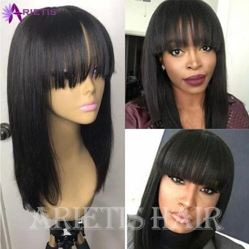 Straight Short Bob Wig Human Hair Wigs With Bangs Brazilian Remy Hair Wigs For Black Women Full Machine Made Human Hair Wig