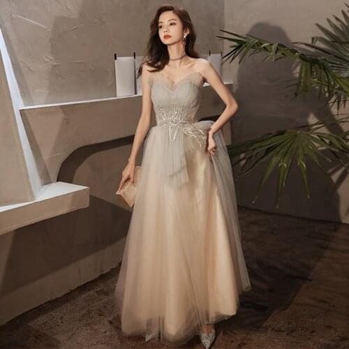 Luxury Light Grey Long Tulle Evening Dresses Banquet Gowns for Woman Lace Embroidery party Formal Dress