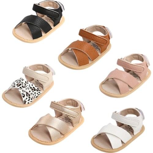 Newborn Baby Girls Solid PU Sandals Shoes Soft Flat Non-Slip Sole Summer Infant Toddler First Walker Shoes 0-18M