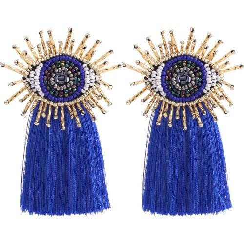 Sehuoran Brand Ethnic Long Tassel Earrings Women 2019 Boho Eye Beads Design Drop Earrings Women Statement Jewelry Oorbellen Gift