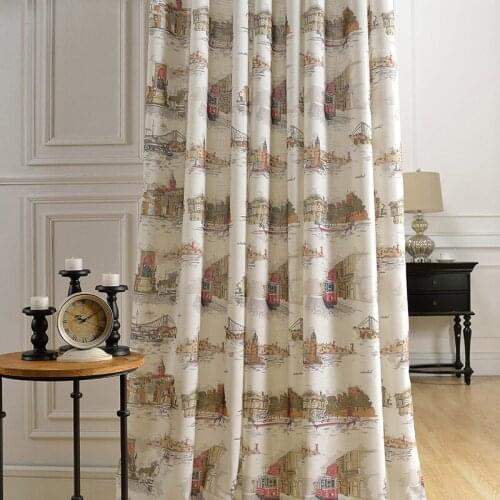 Nordic city holiday bamboo fabric curtains for living room bedroom study cross hemp printed curtains custom